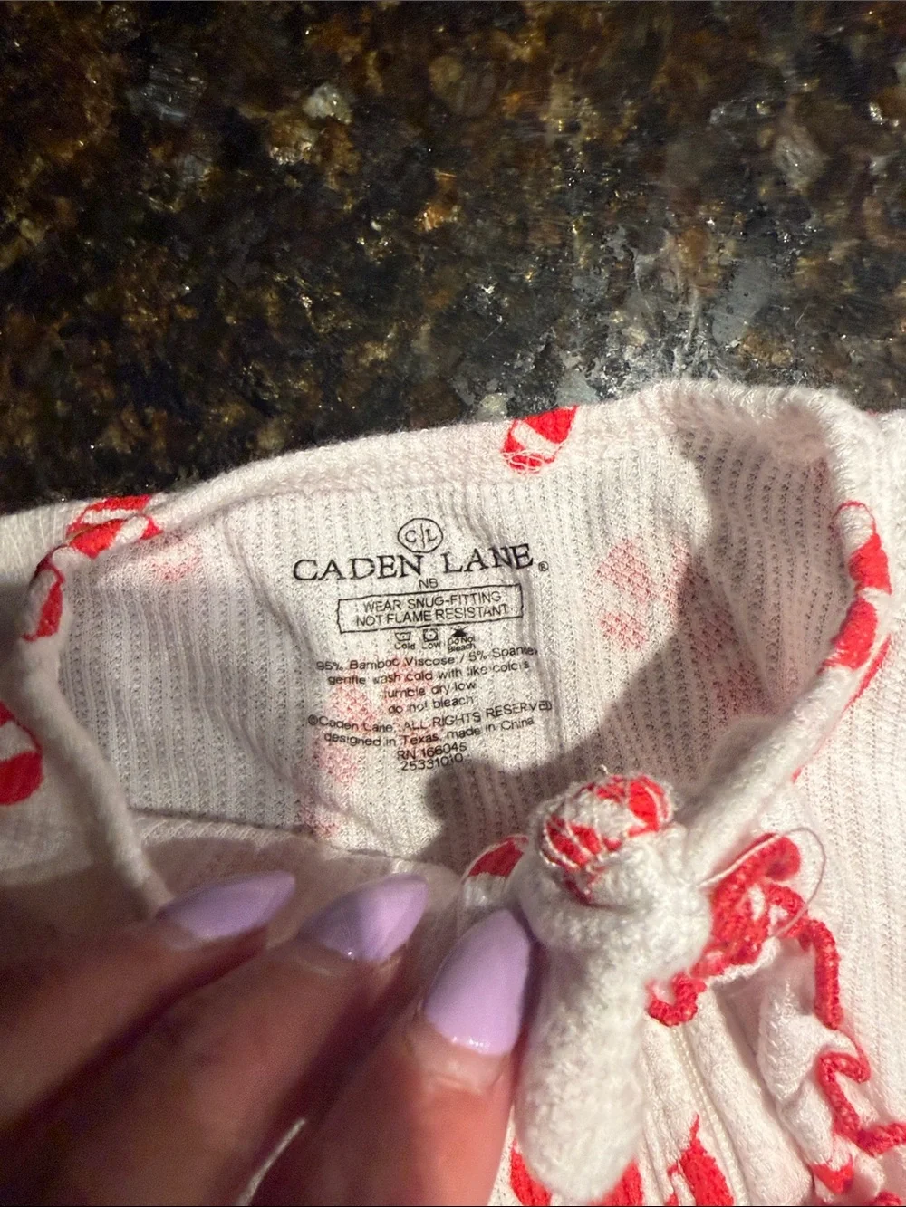 Candy Cane Print One-Piece Footed Pajamas - White & Red NEWBORN Ruffle Bottoms
